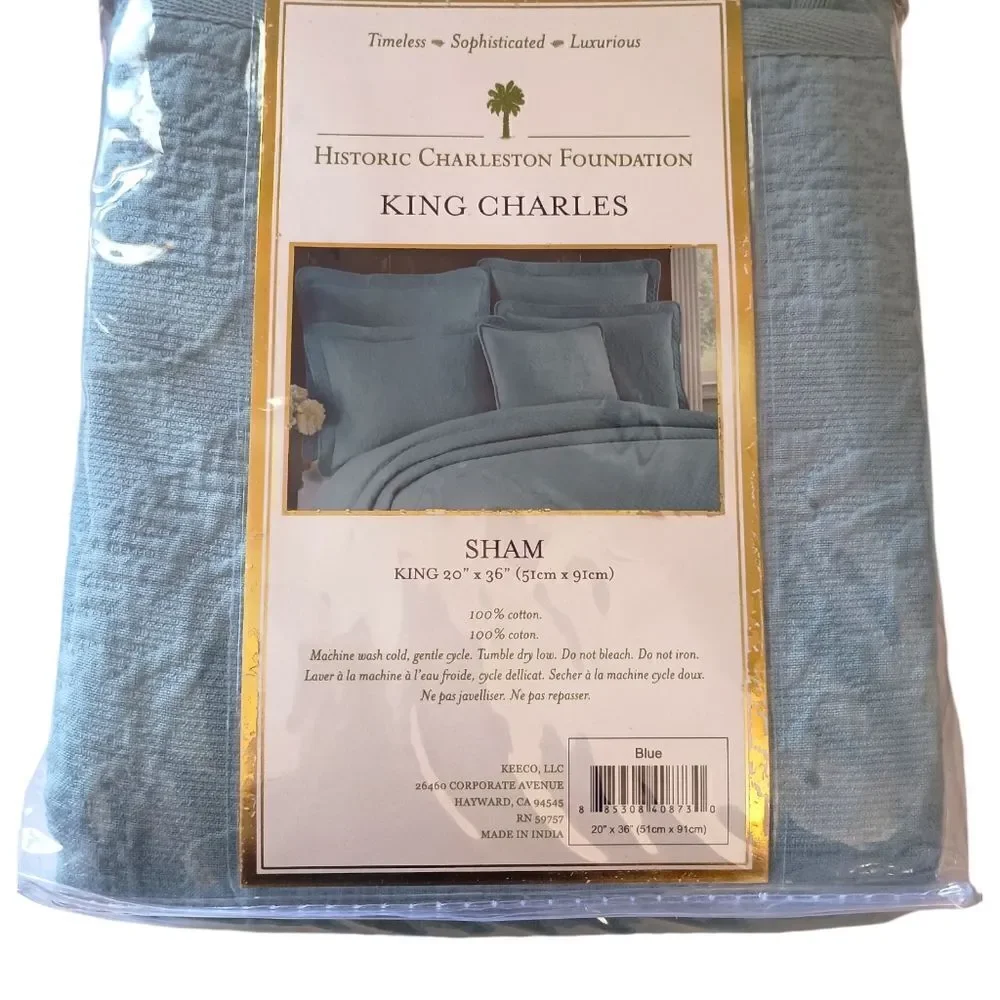 2 Historic Charleston Foundation Pillow Shams Quilted King‎ Size King Charles